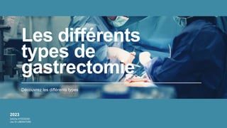 Découvrez les différents types
Les différents
types de
gastrectomie
2023
Sebiha AYDOGAN
Léa DI LIBERATORE
 