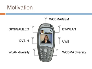 MotivationWCDMA/GSMBT/WLANGPS/GALILEODVB-HUWBWCDMA diversityWLAN diversity6