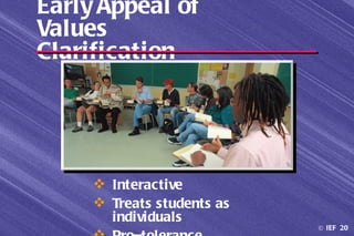 Early Appeal of
Values
Clarification




      Interactive
      Treats students as
       individuals
                            © IEF 20
 