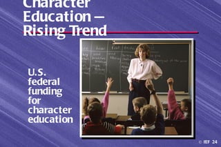 Character
Education —
Rising Trend

U. S.
federal
funding
for
character
education

               © IEF 24
 