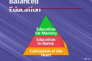 Balanced
Education

        Education
       for Mastery
        Education
         in Norms
     Cultivation of the
           Heart
                          © IEF 47
 