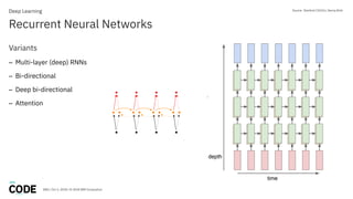 DBG / Oct 3, 2018 / © 2018 IBM Corporation
Recurrent Neural Networks
Deep Learning
Variants
– Multi-layer (deep) RNNs
– Bi...