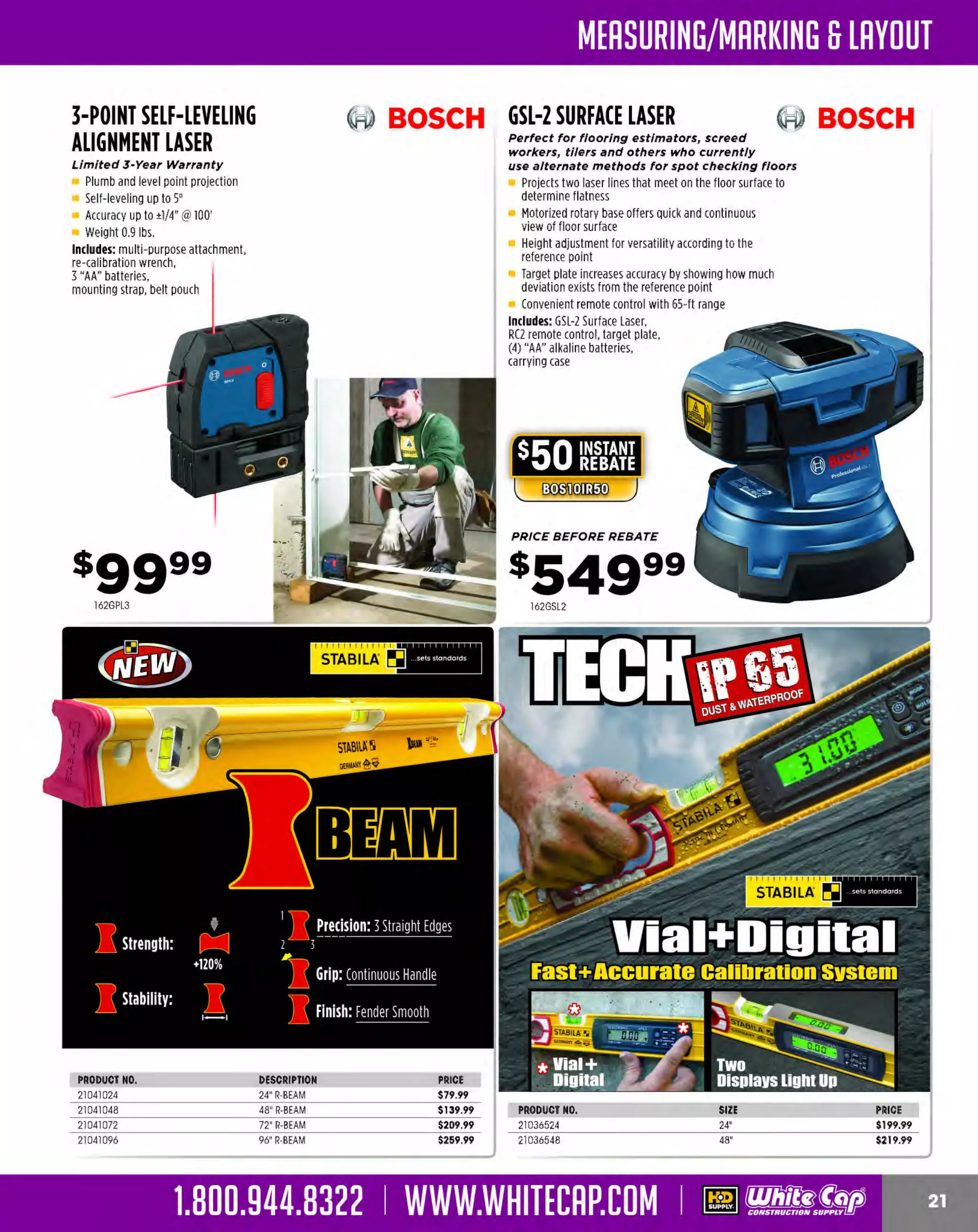 Experience Our MOBILE APP @ Booth BD2
ALSO VISIT OUR SAFETY BOOTH OUTSIDE OF CENTRAL HALL BY REGI STR ATION

...,.,ii!

~ WORLDoF

~ CONCRETE

THESE SPECIAL TRADER DEALS AVAILABLE ALL MONTH AT YOUR LOCAL BRANCH!

14.4V CORDLESS REBAR TIER

9.6V CORDLESS REBAR TIER

5 X faster than hand tying

Makes ties in approx. one second per tie
with consistent tie strength

Ties #3x#3 up to #5x#6 rebar
Approx 2,000 ties per charge
Brushless electric motor
Includes: 14.4-volt lithium-ion battery, charger,
carrying case, instructional DVD

PRODUCT NO.
381RB397
381TW897A

Uses 16-gauge tie wire
Simple operation reduces potential wrist damage
Brushless T
wisting Motor
0.8-1.1 second/ ti, 120-230 ties/coil, 2-4 coils/charge
For #5 X#5 up to #8 X#9 rebar
381TW1525 (regular steel wire), 381TW1
525EG
(electro galvanized wire), 381TW1525PC
(polyester-coated wire)

HODEL NO.
RB397
REBAR TYING TOOL $2,526.99
RB397/ RB515 21/PLAIN TIE WIRE $4.65

MORTAR MIXER

;;;;.;WHITEMAN

9 cu.-ft. capacity steel drums

Powered by reliable Honda GX240 gasoline engine
Heavy-duty tubular steel frame with forklift pockets
Rugged steel grate with integrated bag cutter
Greaseable paddle shaft seals provides
long service life
Available with ball or loop coupler
Optionally available with polyethylene drums

PRODUCT NO.
381RB655
381TW1525

CONCRETE MIXER

;;;;.;WHITEMAN

6 Cubic foot and 9 cubic
foot capacity steel drums

Powered by reliable Honda GX240 gasoline engine
Heavy-duty tubular steel frame with
forklift pockets
Spring suspension reduces bounce and sway
• Once piece, cast-iron ring gear for long life
Multi-position dump latch facil itates loading
and dumping
Optionally available with polyethylene drums

PRODUCT NO.
176MC64SH8
176WM90SH8

176MC94SH8

DESCRIPTION
6 CF STEEL DRUM
CONCRETE MIXER
9 CF 8 HPSTEEL DRUM
CONCRETE MIXER

ALUMINUM TIE WIRE REEL

The MOST KNOWLEDGEABLE PROS in construction supplies

800.944.8322 I Whitecap.com

~ WHITEMAN

Portable, one-man operation

Wheelbarrow or pedestal operation is ideal
for homeowners and small contractors
Mixer mounts safely on stand in three easy steps
Die cast aluminum gearbox provides trouble
free operation
Steel drum construction - EasyClean'"
poly drum is optional
.75HP115V single-phase electric motor
Mixes 3-cubic feet of concrete
Pedestal rotates a full 360' for convenience
Easy movement around the jobsite
Overall Dimensions: 48.75" L x 23.5" W x 56.1 H
"
Max Drum Capacity: 4.5 CF (127.4 L)
Mixing Drum Capacity: 3.5 CF (99 L), 1/3 bag
Weight: 138 lbs.

$3,039.99

Carry wire right at the hip where you need it
Durable lightweight plastic construction
Non-conductive tool

104TWRP

MIX-N-GO
CONCRETE MIXER

$2,599.99

Frees both hands for tying operations

104TWRM

PRICE
$2,669.99
$5.60

PRICE

PLASTIC TIE WIRE REEL

Saves time and reduces wasted wire

Rugged, lightweight reel feeds pre-coiled
wire smoothly, easily and quickly
Designed for left or right-handed use
Easily-removed cover plate permits quick,
convenient reloading

DESCRIPTION
RE-BAR TYING TOOL
16/ PLAIN TIE WIRE

AUTOMATIC WIRE
TYING TOOLS
Convenience and speed when
t ying double loop ties

Makes a 2-1/2 turn twist with one
short pull
Automatically returns to its
original position
Speed, ease of use, and economy

104WTT

 