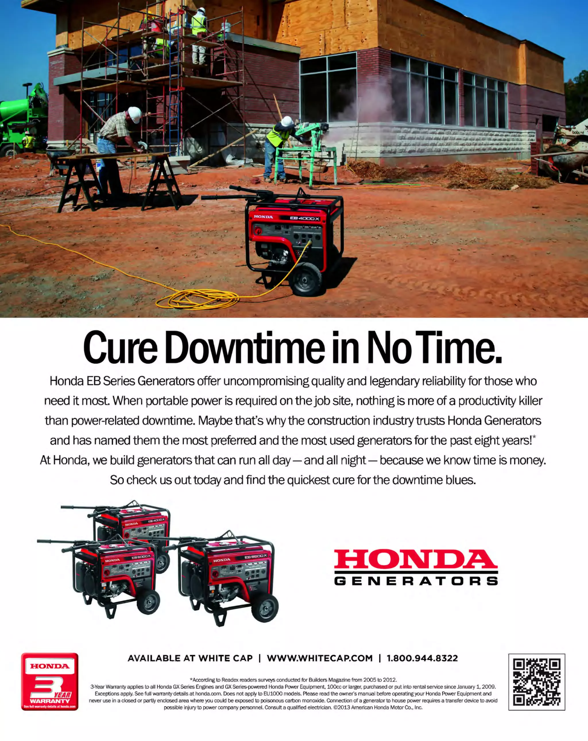 ~

Visit White Cap's WOC Branch @ Booth C4355

...... CONCRETE

FREE BACKPACK • SHOW SPECIALS • PRIZES • GIV EAWAYS*

~ WORLDoF

THESE SPECIAL TRADER DEALS AVAILABLE ALL MONTH AT YOUR LOCAL BRANCH!

18V LXT" LI-ION
3/4" DRIVE
HAMMER DRIVER- rit!!!,'rf!!l IMPACT WRENCH rit!a.'rf!!J
9 amps, 1
,700 rpm, 1 600 ipm
,
DRILL/IMPACT DRIVER
433 ft.-lbs. torque
COMBO KIT
(iiiifl Precision gearing plus ball and needle bearing
Variable 2-speed 1/2" Hammer Driver-Drill
(LXPHOl) 0-400 & 0-1,500 rpm, 480 in.-lbs.
maximum torque
Variable Speed Impact Driver (LXDT04)
0-2,300 rpm, 0-3,200 ipm, 1,420 in.-lbs. ~
maximum torque and weighs only 3.3 lbs.
Includes: (2) 18V LXT Lithium-ion battery,
(1) 30-minute rapid optimum
charger, tool case

fJlE

construction
Rocker switch for easy one-handed operation
Side handle adjusts 360°
Externally accessible brushes for greater
serviceability
Includes: side handle, steel tool case

1406906

18V LXT™ LI-ION
CORDLESS 5-3/8" rii!a,'rf!!J
METAL CUTTING
SAW KIT
~
Makita-built motor delivers J,600 rpm

•

lncl~~:-%~~~sign FREE IHPACT DRIVER

LXT" Lithium-ion W!PURCHASE! (bare tool)
battery, (1) 30@.AK0114FREE100
140LXDrD4Z
minute rapid
optimum charger,
30T carbide tipped
blade, tool case

'=1

PRODUCT NO. DESCRIPTION
1408CS550
5-3/8" LXT METAL CUTTING SAW
140LXDT04Z 18V IMPACT DRIVER-TOOL ONLY

PRICE
$389.99
$99.99

Combine bits with Impact GOLD'" bit
holder to last up to 15X longer than
standard insert bits

~....-..­

Magnetic bit holder
High-quality steel
engineered
Xtreme torsion
technology

s1599
s54999

140LXT211

IMPACT GOLD™
§f,J
11-PIECE TORSION rii!!!.. · · !
MAGNETIC INSERT BIT SET

1/2" HOLEHAWG"DRILL
7.5 amps, JOO and 1,200
rpm, reversing

Two speed: 300and1,200 rpm, reversing
Powerful 7.5 amp motor
Handles up to 4-5/8" self-feed bits
Powerful, yet compact for large hole
drilling between joists and studs
Extra long pipe handle helps
control the power
High torque and high speed
makes this perfect for the heavyduty user
Includes: pipe handle

s29999
13116756

140835112
PRODUCT NO. DESCRIPTION
140831893
21-PIECE ULTRA MAGNETIC SET
140834833
9-PIECE3/8" IMPACT SOCKET SET

PRICE
$24.99
$26.99

1/2" DUAL
~ BOSCH
TORQUE
VARIABLE SPEED VSR
HAMMERDRILL
8.5 amps, 0-1, 000, O-J,000 rpm,
0-17,000, 0-51,000 bpm

1/2" 3 jaw chuck
Torque control auxiliary handle
Dual mode: hammerdrill and drill
2-speed gear box
Integral slip clutch
Includes: 360° auxiliary
handle, chuck key,
depth gauge,
carrying case

$1~991

DEWAL'[ 1/2" MAGNUM"

1/2" SPADE
DEWAL'[
HANDLE DRILL

1/2" PISTOLGRIP VSR DRILL

9 amp, 0-550 rpm

10. 0 amp, 0-1,200 rpm

5.5 amps, 0-950 rpm

Variable speed reversing switch
1/2" all-metal single-sleeve ratcheting keyless
chuck with automatic spindle lock
Mid-handle grip design with soft grip
360° locking side handle with soft grip
Metal gear housing for job site durability
Includes: 360° locking, soft grip side handle

Heavy-duty industrial chuck
Exclusive brush cartridge system changes
brushes in less than one minute
Use this tool with a variety of accessories
to drill into wood, metal, plastics and
composites
Includes: 8' 3-wire Quik-Lok' cord with easy
detachment for storage and service,
5-Year manufacturer's warranty

Variable speed reversible switch reduces air
bubbles when mixing mud
Weighs only 7.5 lbs.
Soft grip handle
2-position rear spade handle and 3-position
side handle for greater control

DRILL

$10 INSTANT REBATE
DEW01141R10

s17999
324DW130V

~ (U/h~~

s13999
324DWD215G

PRICE BEFORE REBATE

13102346

The MOST KNOWLEDGEABLE PROS in construction supp lies

~ coNsTRucnoNs~·wHiLE suPPuEs LAST

800.944.8322

I Whitecap.com

 