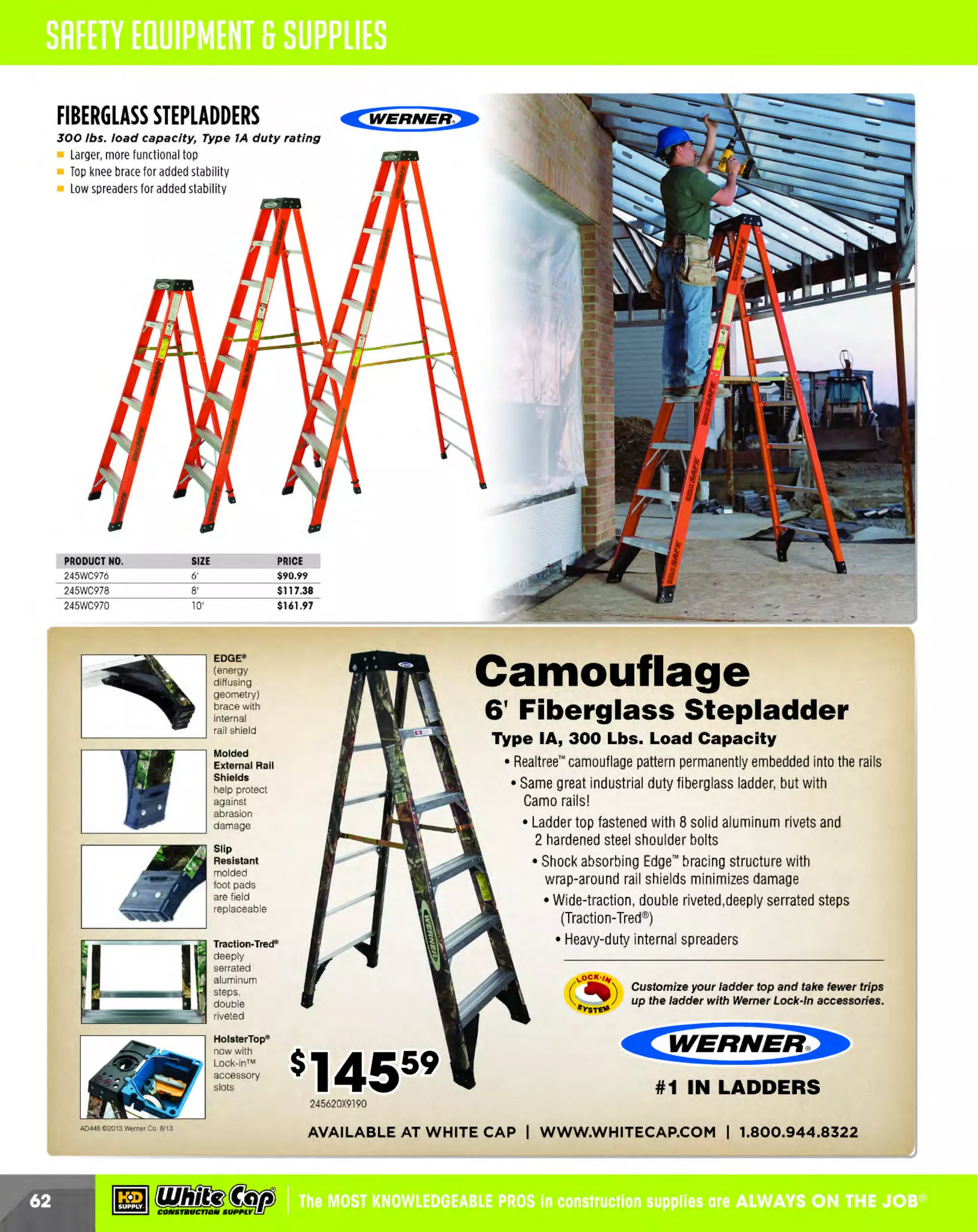 ~

Visit White Cap's WOC Branch @ Booth C4355

...... CONCRETE

FREE BACKPACK • SHOW SPECIALS • PRIZES • GIV EAWAYS*

~ WORLDoF

THESE SPECIAL TRADER DEALS AVAILABLE ALL MONTH AT YOUR LOCAL BRANCH!

SONOTUBE"

WCE CONCRETE CURE

Concrete Forms

The low-cost replacement to water cure

High-strength, rain-resistant
Easier to handle, set, strip
and discard
Stands strong, even in
wet weather
Superior strength-toweig ht properties
Available in diameters
from 6" to 60"
Heat resistance eliminates
form deformation during
the pour

Sprays on easily in minutes
Equal to 14 day water cure
Eliminates cure-related concrete cracking
Bond breaker can be applied the same day
Costs only 3-5 cents per square ft.
No more blankets to transport, clean, repair store
Compatible with all flooring and surface
treatments
No 3-7 day delays

SONOTUBE®
CONCRETE FORMS
PRODUCT NO.
128CF6SRG
128CF8SRG
128CF10SRG
128CF12SRG
128CF14SRG
128CF16SRG
128CF18SRG
128CF20SRG
128CF24SRG
128CF30SRG
128CF36SRG

THICKNESS
.120
.120
.140
.140
.165
.165
.190
.190
.210
.295
.295

DIAMETER
6"
8"
10"
12'
14"
16"
18"
20'
24"
30'
36"

PRICE
$3.03
$3.51
$4.46
$5.22
$6.36
$7.78
$8.92
$10.06
$12.25
$18.90
$22.22

4111
s@

SONOCO

PRODUCT NO.
256WCE05
256WCE55

SIZE
5 GAL
55GAL

PRICE
$166.24
CALL

GRIP RITE PROLOK"
HIGH CHAIR
Increases base diameter to 4"
No tie wire or bar ties needed
Strong, durable & lightweight
I-beam design
Fits #3 - #6 rebar
Fits all mesh sizes
Ava ilable in 1-4 in. heights
1-3 in. compatible with PRO
LOK'
Sandplate Base

PRODUCT NO.
104PROLK415
104PROLK42
104PROLK425
104PROLK43
104PROLK52
104PROLK525
104PROLK53

~ (U/h~~

DESCRIPTION
#4-1 1/2" PRO LOKHIGHCHAIR
#4-2" PRO LOK HIGH C
HAIR
#4-2 1/2" PROLOK HIGH CHAIR
#4 • 3 PROLOK HIGHC
HAIR
#5-2" PROL HIGHCHAIR
OK
#5-21/ 2" PROLOK HIGHCHAIR
#5-3" PROLOK HIGH CHAIR

PRICE
.41¢
.43¢
.46¢
.49¢
.49¢
.52¢
.55¢

The MOST KNOWLEDGEABLE PROS in construction supplies

~ coNsTRucnoNs~·wHiLE suPPuEs LAsr

800.944.8322

I Whitecap.com

 