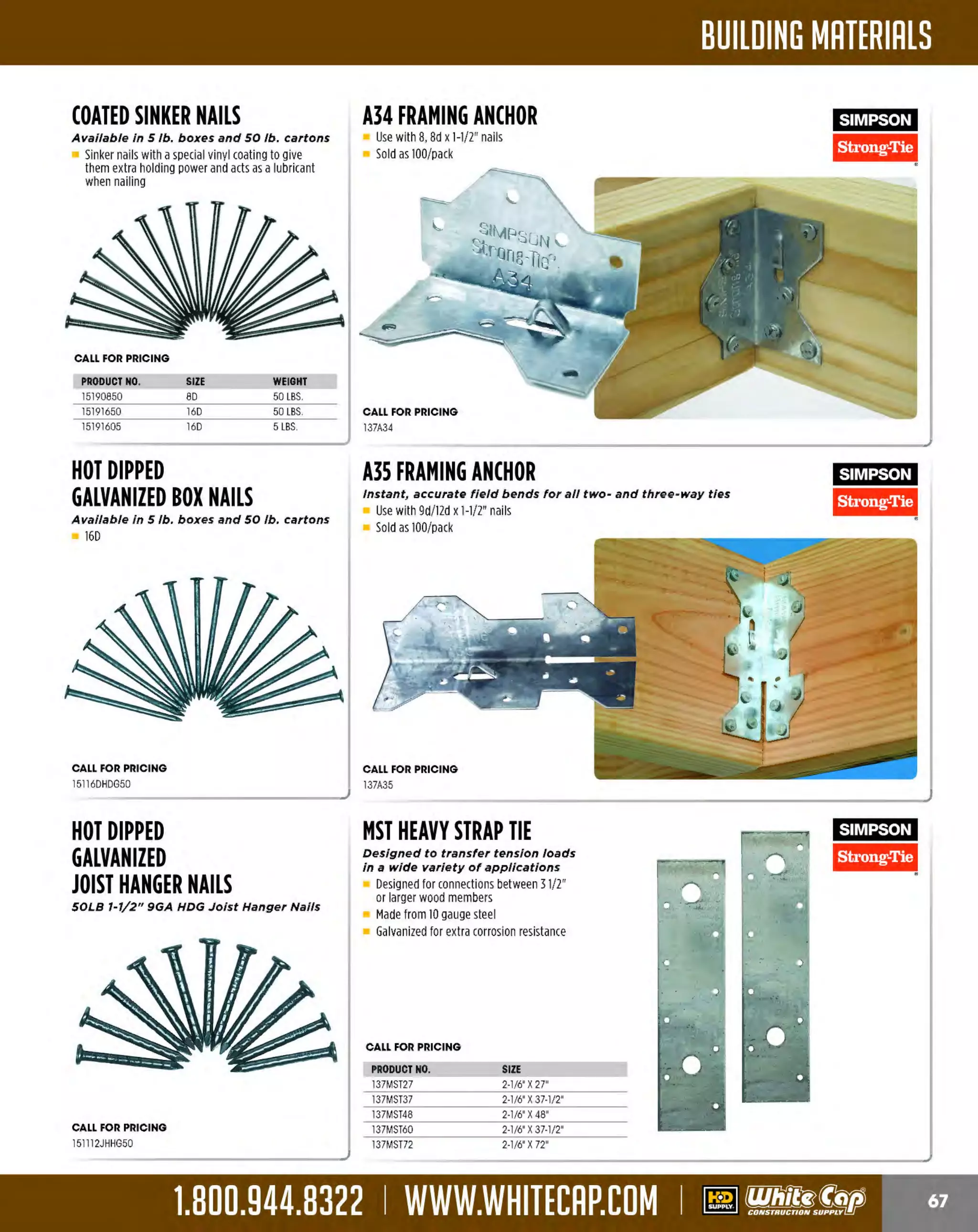 Experience Our MOBILE APP @ Booth BD2
ALSO VISIT OUR SAFETY BOOTH OUTSIDE OF CENTRAL HALL BY REGI STR ATION

...,.,ii!

~ WORLDoF

~ CONCRETE

THESE SPECIAL TRADER DEALS AVAILABLE ALL MONTH AT YOUR LOCAL BRANCH!

RICE STRAW FIBER ROLLS
(WATTLES)
8"x25'

Used on slopes to reduce runoff velocity
and control or capture eroded sediment
More effective, easier to install and less
maintenance intensive than silt fence and
other sedimentation control devices

262SCRS825

SAND BAGS
14"x26"

Woven from a synthetic fabric giving it
twice the life of burlap bags
All seams are double stitched
Sold individually or by the bundle
Priced per bag
Quantity discounts available
Purchase sand separately
1
,600 hr UV rating

BRIGADE.

- ·-

PRO GRADE TOOLS

262$81

3' X100' SILT FENCE
Designed for efficient control of
sediment run-off from construction sites

Installed correctly in the field, the
sedimentation control fabric in silt fence
structures functions as a filter and a runoff
flow velocity check
1-1/4" nominal square hardwood posts
10.0 ft. OC post spacings

PERFORATED
CORRUGATED PIPE

rt!~.

ADVANCED CHl:AINAGE SVSTEUS., ltIC.

Corrugated polyethylene tubing available in
coils of 100 ft.

Low in cost, light weight, easy and fast to install
For basements, foundations, concrete slabs, leach
beds, roads and landscaping
4" x100'
Priced per lin. ft.

ggct
155401155

1
5710517

~-E!!
~
NOWLEDG

1ne MOS1 K
. n supplies Are
In construct10N THE JOB"

ALYIAYSO

The Most Knowledgeable Pros
in Construction Supplies are
ALWAYS ON THE JOB.@
The MOST KNOWLEDGEABLE PROS in construction supplies

800.944.8322 I Whitecap.com

 