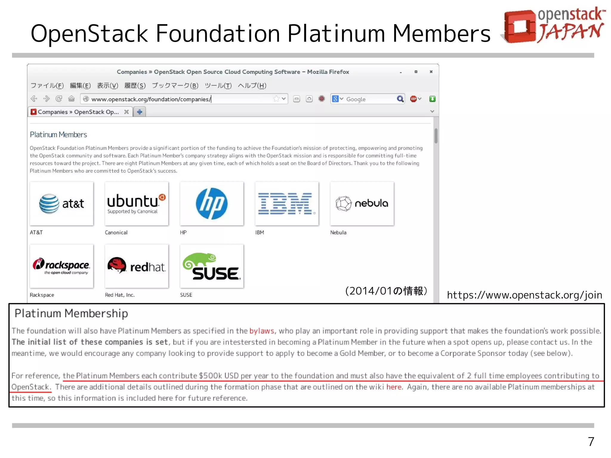 7
OpenStack Foundation Platinum Members
https://www.openstack.org/join(2014/01の情報）
 