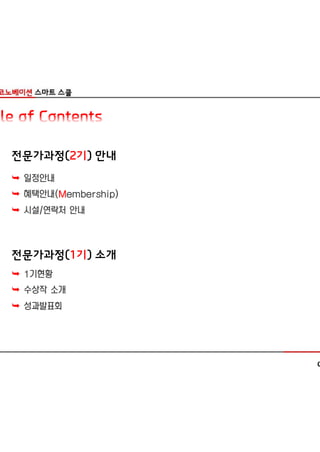 전문가과정(2기) 안내
Ê 일정안내
Ê 혜택안내(Membership)
Ê 시설/연락처 안내



전문가과정(1기) 소개
Ê 1기현황
Ê 수상작 소개
Ê 성과발표회
 