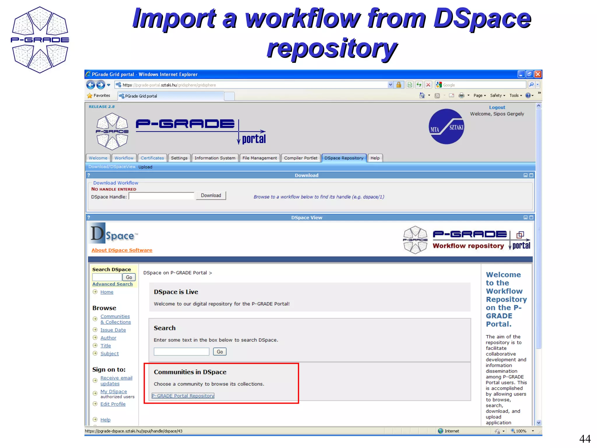 Import a workflow from DSpace
          repository




                                44
 