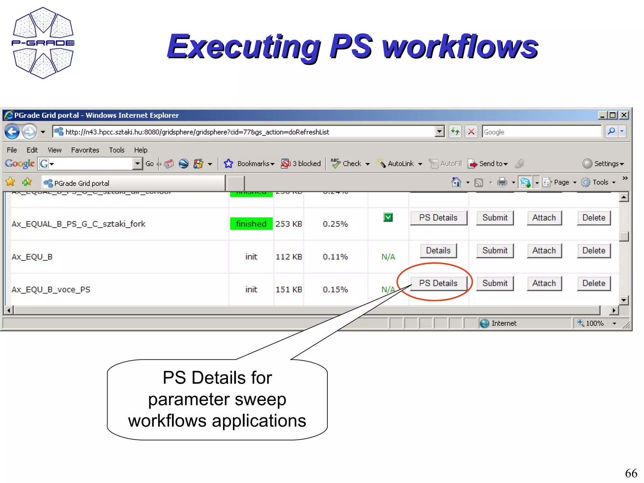 Executing PS workflows




    PS Details for
  parameter sweep
workflows applications

                             66
 