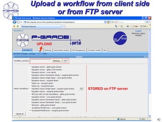 Upload a workflow from client side
       or from FTP server



 UPLOAD




                STORED on FTP server




                                       42
 