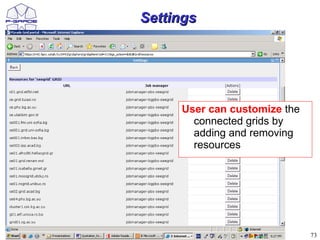 Settings




     User can customize the
       connected grids by
       adding and removing
       resources




                              73
 