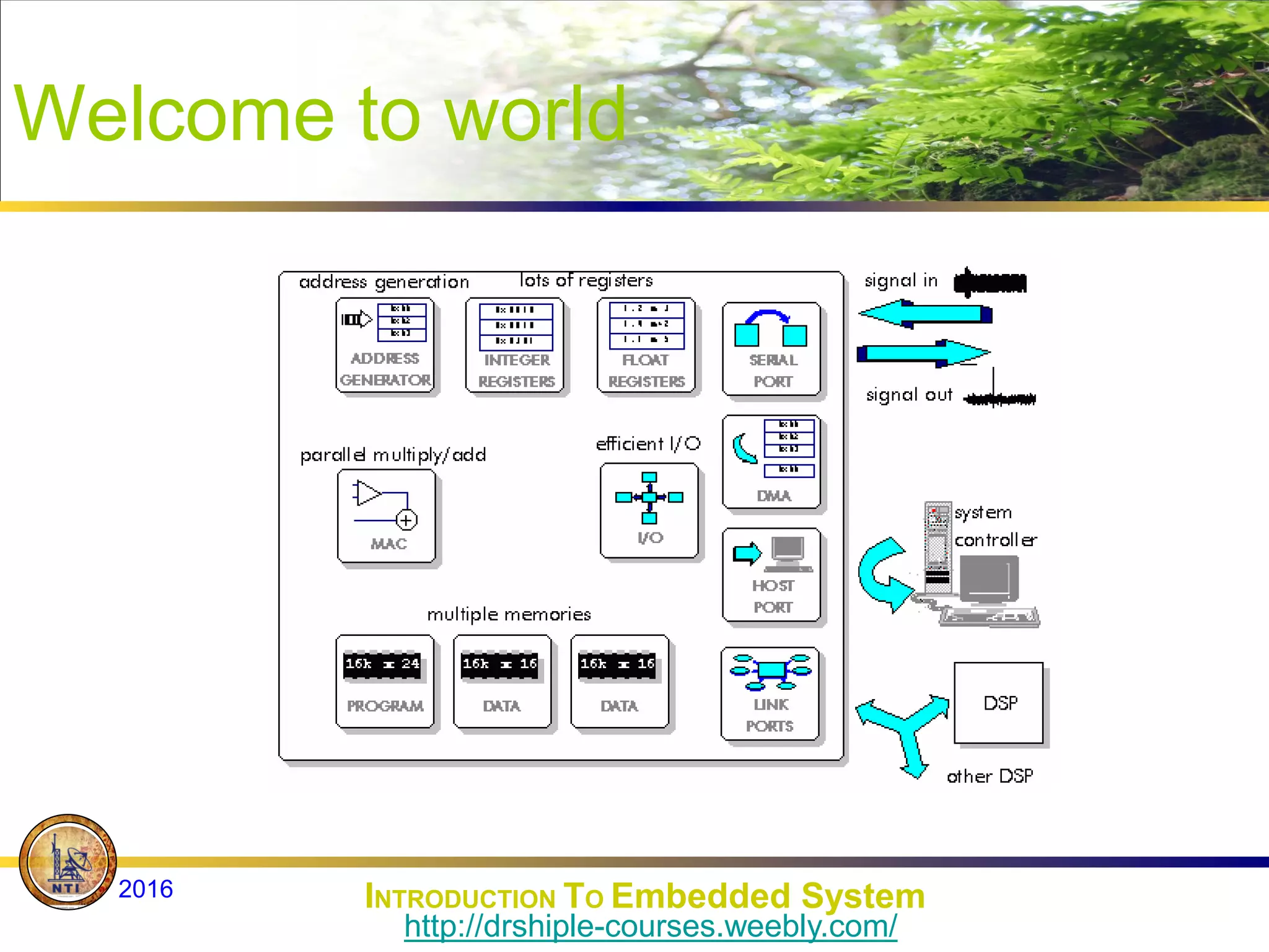 Welcome to world
INTRODUCTION TO Embedded System
2016
http://drshiple-courses.weebly.com/
 