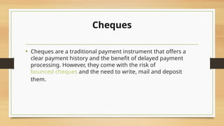 Payment Method Cheque introuction to banking- Types of Payment Methods | PPTX