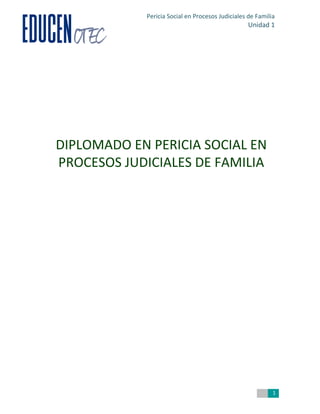 1
Pericia Social en Procesos Judiciales de Familia
Unidad 1
DIPLOMADO EN PERICIA SOCIAL EN
PROCESOS JUDICIALES DE FAMILIA
 