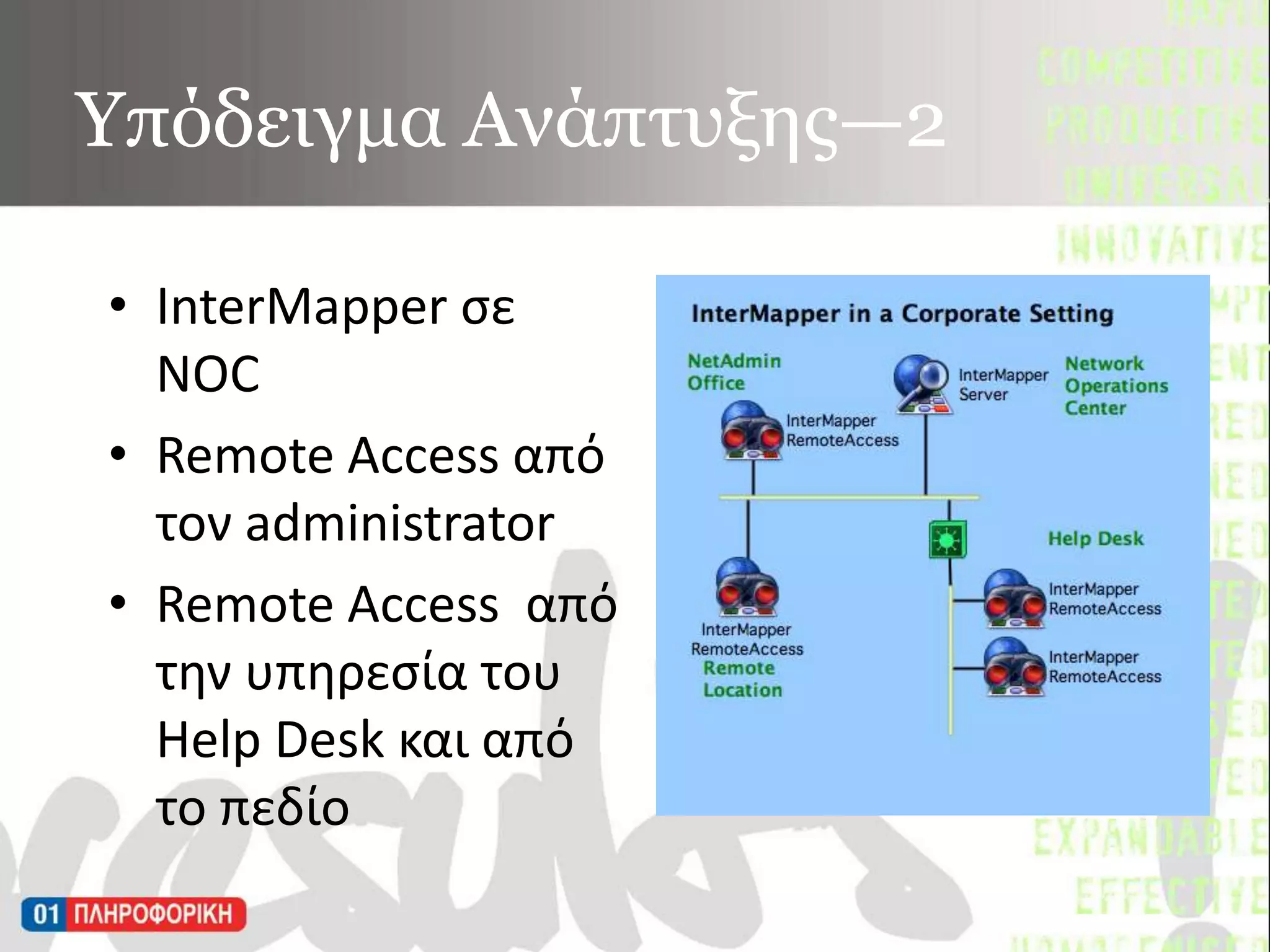 Υπόδειγμα Ανάπτυξης—2InterMapperσε NOCRemoteAccess από τον administrator RemoteAccess  από την υπηρεσία του  Help Desk και από το πεδίο