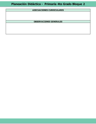 Planeación Didáctica - Primaria 4to Grado Bloque 2
ADECUACIONES CURRICULARES
OBSERVACIONES GENERALES
 