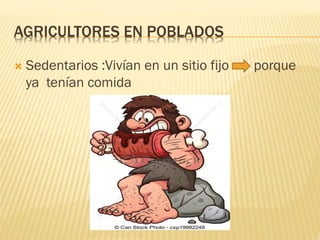 AGRICULTORES EN POBLADOS
 Sedentarios :Vivían en un sitio fijo porque
ya tenían comida
 