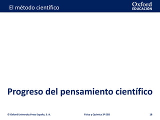 La geosfera
Progreso del pensamiento científico
© Oxford University Press España, S. A. 18
El método científico
Física y Química 3º ESO
 