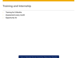 © 2012 SAP AG. All rights reserved. ‹#›7 Years of Dedicated Service| Consulting | Resourcing | Education
Training and Internship
• Training for 6 Months
• Assessment every month
• Opportunity for
 