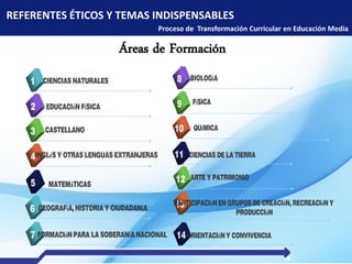 REFERENTES ÉTICOS Y TEMAS INDISPENSABLES
Proceso de Transformación Curricular en Educación Media
Áreas de Formación
 