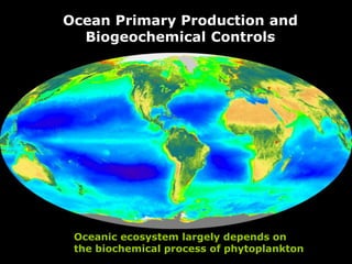 Ocean Primary Production and
Biogeochemical Controls
Oceanic ecosystem largely depends on
the biochemical process of phytoplankton
 