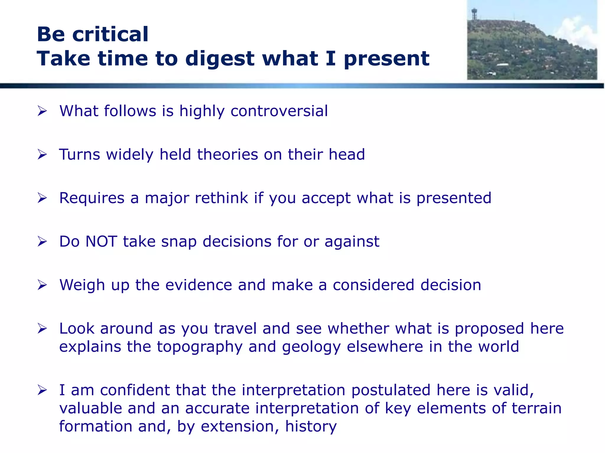Johannesburg
 My home town
 Built on the gold of the
Witwatersrand (Afrikaans) =
“White Waters Ridge”
 1,700 m above sea level
 The source of the information on which this
presentation builds its case – on first hand
experience
 