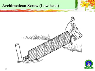 27
Archimedean Screw (Low head)
 