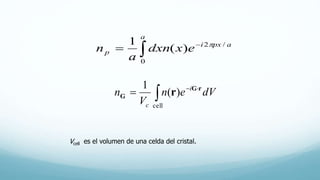 


a
apxi
p exdxn
a
n
0
/2
)(
1 
Vcell es el volumen de una celda del cristal.



cell
)(
1
dVen
V
n i
c
rG
G r
 
