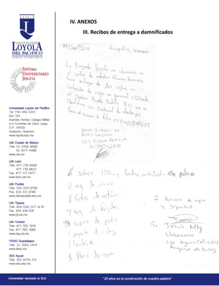 IV. ANEXOS
III. Recibos de entrega a damnificados
 