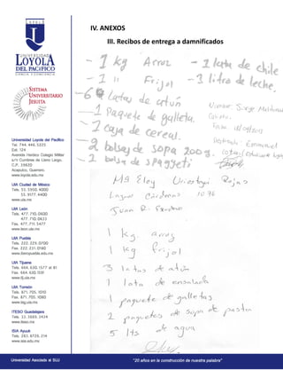 IV. ANEXOS
III. Recibos de entrega a damnificados
 