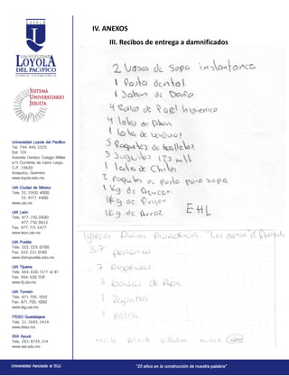 IV. ANEXOS
III. Recibos de entrega a damnificados
 