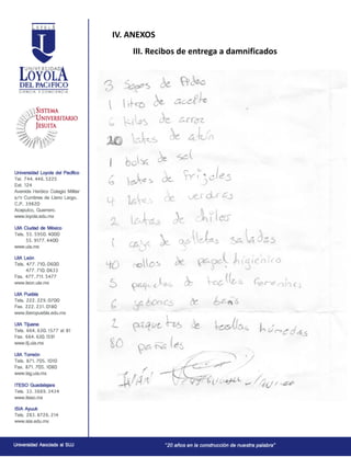 IV. ANEXOS
III. Recibos de entrega a damnificados
 