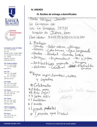 IV. ANEXOS
III. Recibos de entrega a damnificados
 