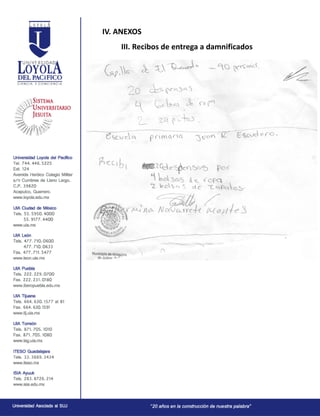 IV. ANEXOS
III. Recibos de entrega a damnificados
 