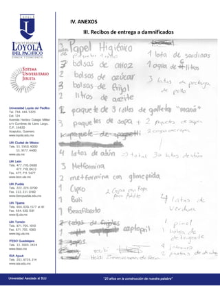 IV. ANEXOS
III. Recibos de entrega a damnificados
 