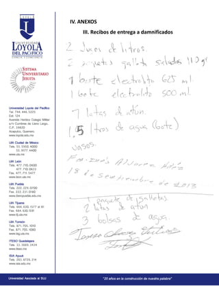 IV. ANEXOS
III. Recibos de entrega a damnificados
 