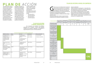 Proyecto Ecorat 47
PLAN DE ACCIÓNPara aprovechar todas y
cada una de las especifi-
caciones del proyecto
se deberá establecer un
plan de acción a nivel
de producto y a nivel de
toda la empresa de cara
al futuro. Sí establec-
emos un plan de acción
a nivel de producto
garantizamos que medi-
das interesantes para
el producto no queden
olvidadas y puedan ser
finalmente implantadas.
Por otro lado, estableci-
endo un plan de acción
a nivel de empresa, con-
seguiremos involucrar
al departamento de de-
sarrollo de productos y
a otros departamentos
afectados de la empre-
sa, garantizando así que
se sigan desarrollando
productos teniendo en
cuenta el Medio Ambi-
ente, es decir, interiori-
zando la metodología
de Ecodiseño.
Para ello, en este aparta-
do estableceremos dos
partes:
• Plan de acción a
nivel de producto
• Plan de acción a
nivel de empresa
PLAN DE ACCIÓN
A NIVEL PRODUCTO
En el proyecto de Ecodiseño de periférico
apuntador de la empresa Genius, para aquellas
medidas que quedaron aplazadas se estableció el
siguiente plan de acción a nivel de producto:
PLAN DE ACCIÓN DE PRODUCTO A MEDIO Y LARGO PLAZO
Medidas de mejora Plazo Acciones Responsable Plazo y periodicidad
Investigación sobre com-
portamiento en la
unificación en el uso de
materiales, usando
materiales de origen
reciclado donde sea
posible.
MP/LP - Estudios para la
sustitución elementos
plásticos.
- Chequear avances en
uso de materiales
reciclados.
Dpto. Técnico
Dpto. Calidad
-Un año de plazo
-Chequeos semestrales
Optimización de espe-
sores
para el comportamiento
de
los elementos.
MP - Realizar ensayos de
resistencia en
prototipos.
Dpto. Técnico -Un año de plazo
Reducción del impacto
del elemento suministra-
dor de energía
del aparato.
MP/LP - Estar al tanto de la apar-
ición de nuevos
componentes electrónic-
os con menor menor
impacto.
Dpto. Compras -Chequeos trimestrales
Participar en sistemas de
ecogida-reciclaje
del producto (requisito
directiva WEEE).
MP Contactar periódica-
mente con
asociaciones sectoriales e
IHOBE, S.A.
para detectar posibles
iniciativas.
Dpto. Calidad Semestralmente
Proyecto Ecorat48
G
enius al ser una multinacional contará en
cada una de sus plantas con un departa-
mento de laboratorio de materiales y de
investigación y desarrollo. Para generar
unos buenos resultados en las posteriores fases de
ecodiseño y de desarrollo de producto.
Una de las actividades a realizar por ambos depar-
tamentos será:
Laboratorio Materiales: Estudio comportamiento
de aplicación de materiales reciclados con menor
impacto ambiental.
Estudio Laboratorio Investigación + Desarrollo. Estu-
dio de geometrías, volúmenes y espesores aplicado a
los resultados de laboratorio de materiales.
Por otro lado, se implementaran en las compe-
tencias de fase de ecodiseño y de desarrollo de
producto los puntos asociados de la norma ISO
14001 referente a cada uno de os apartados que se
muestran en la siguiente tabla.
FASES DE ECODISEÑO
FASES DE DESARROLLO DEL PRODUCTO
Pliego de
condiciones
Diseño
Busqueda
de
proveedores
Marketing Fabricación Venta
Distribu-
ción
montaje
Servicio
postvenda
Fin de
Vida
Manual ecodiseño
PUNTOS DE LA NOR-
MA ISO ASOCIADO
4.1
4.2
4.3
4.4 4.6 4.18 4.9
4.10
4.13 4.15 4.19 4.19 requisito
cleintes
1. Selección de equipo,
producto y determinación
de motivantes.
PUNTOS DE LA NOR-
MA ISO ASOCIADO
4.1
4.2
2.- Aspectos ambientales.
PUNTOS DE LA NOR-
MA ISO ASOCIADO
4.2
4.3.1
3.- Ideas de mejora.
PUNTOS DE LA NOR-
MA ISO ASOCIADO
4.3.4
4.- Desarrollo de con-
ceptos.
PUNTOS DE LA NOR-
MA ISO ASOCIADO
4.3.4
5.- Producto en detalle
PUNTOS DE LA NOR-
MA ISO ASOCIADO
4.3.4
6.- Plan de acción
PUNTOS DE LA NOR-
MA ISO ASOCIADO
4.3.4
7.- Evaluación
OK
PUNTOS DE LA NOR-
MA ISO ASOCIADO
4.4.2
4.4.3
4.6.
4.4.4
PLAN DE ACCIÓN A NIVEL DE EMPRESA
 