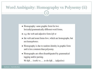 Word Ambiguity: Homography vs Polysemy (ii)
55

Lecture 1: Introduction

 