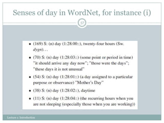 Senses of day in WordNet, for instance (i)
57

Lecture 1: Introduction

 