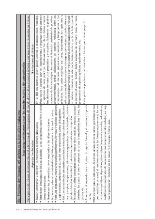 232 | Dirección General de Cultura y Educación
Eje:Prácticasdellenguajedelámbitodelaformaciónciudadana
Interactuarcríticamenteconlosmediosmasivosdecomunicación
Participarensituacionesdeintercambiooralsobretemasdeinterésgeneraldelmundodelacultura:comentarnoticiasycrónicasacercadeasuntospolémicos.
AspectosinvolucradosOrientacionesdidácticas
•Buscar,seleccionaryclasificarlosmaterialesdelecturaadecuados.
•Seleccionarestrategiasdelecturaajustadasalospropósitosespecíficosyalos
textosseleccionados.
•Discriminarlosgénerosdiscursivosempleadosylasdiferentestramas.
•Reconoceryvalorarlasvariedadeslingüísticaspresentesenlosmediosorales.
•Formularpreguntasyenunciarrespuestaspertinentes,formularysolicitaropiniones
yexplicaciones,escuchareldiscursodelotro,respetarlosturnosdelapalabra.
•Utilizarlasestrategiasadecuadasparafundamentarlaspropiasideas:explicacio-
nes,ejemplos,comparaciones,afirmacionesgenerales,citasdeautoridad,estrate-
giasderefutación,fórmulasintroductoriasparamanifestarunaopinión.
•Reconoceryutilizaradecuadamentelasmarcasdelaoralidad:estrategiaspara-
textuales,losgestos,eltonoyvolumendelavoz,lamodulación,losritmos,las
pausas,etc.
•Adecuarsealencuadrecomunicativo:elregistroformalyelvocabularioperti-
nente.
•Reflexionarparalaadecuadautilización,acercadelosaspectosgramaticales:Las
personas(elyopersonal,elnosotrosestratégico,lasformasimpersonales),losco-
nectorescopulativos,disyuntivos,adversativos,temporales,causales,ordenadores,
lasdiferentesmodalidadesdeenunciación,sustiemposymodosverbales,sussig-
nosdepuntuación.Sistematizarlosconocimientosparafuturosusos.
EnlaESBlosalumnosdebenpoderaccederadiscursosoralesformales.
Paraesoesnecesariosalirdelespontaneísmoyorganizardidácticamente
elejerciciodeestasprácticas.Gradualmenteloschicosdebenconocer
losdistintosformatos,suspropósitosyencuadres.Solamentesepodrán
apropiardelasestrategiasdiscursivassitienenlaposibilidaddepracticar
recurrentemente,recibirorientacionesdeldocente,reflexionarsobrelos
componentesdeldiscurso,sistematizarcontenidosyluegovolveralas
prácticas.Parapoderorganizarsusideas,fundamentarsusopinionesy
utilizarunvocabulariocadavezmásamplioqueenriquezcalasdiscusioneso
loscomentariosyamplíeeluniversocultural,seránecesariosiemprerecurrir
amodelosofuentesdereferencia,básicamenteapartirdelalecturade
materialesdiversos.Tambiénhabráinstanciasdeescritura:tomadenotas,
preparacióndesoportesgráficos,ayuda-memoria,etc.
Estasprácticaspuedenserpermanentesoformarpartedeunproyecto.
 