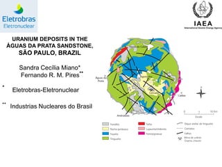 URANIUM DEPOSITS IN THE
     ÁGUAS DA PRATA SANDSTONE,
         SÃO PAULO, BRAZIL

         Sandra Cecília Miano*
         Fernando R. M. Pires**
*     Eletrobras-Eletronuclear

**    Industrias Nucleares do Brasil
 