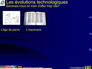 Mohamed Louadi, PhD mlouadi@louadi.com130
L’âge de pierre L’imprimerie
Les évolutions technologiques
Sommes-nous en train d’aller trop vite?
 