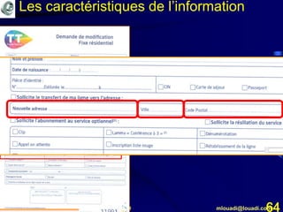 Mohamed Louadi, PhD mlouadi@louadi.com64
Les caractéristiques de l’information
 