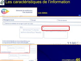 Mohamed Louadi, PhD mlouadi@louadi.com66
Les dates
Les caractéristiques de l’information
 