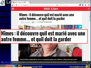 Mohamed Louadi, PhD mlouadi@louadi.com80
Les caractéristiques de l’information
Voir http://www.midilibre.fr/2013/03/16/il-decouvre-qu-il-est-marie-avec-une-autre-femme-que-la-sienne-et-qu-il-
doit-la-garder,661042.php
 