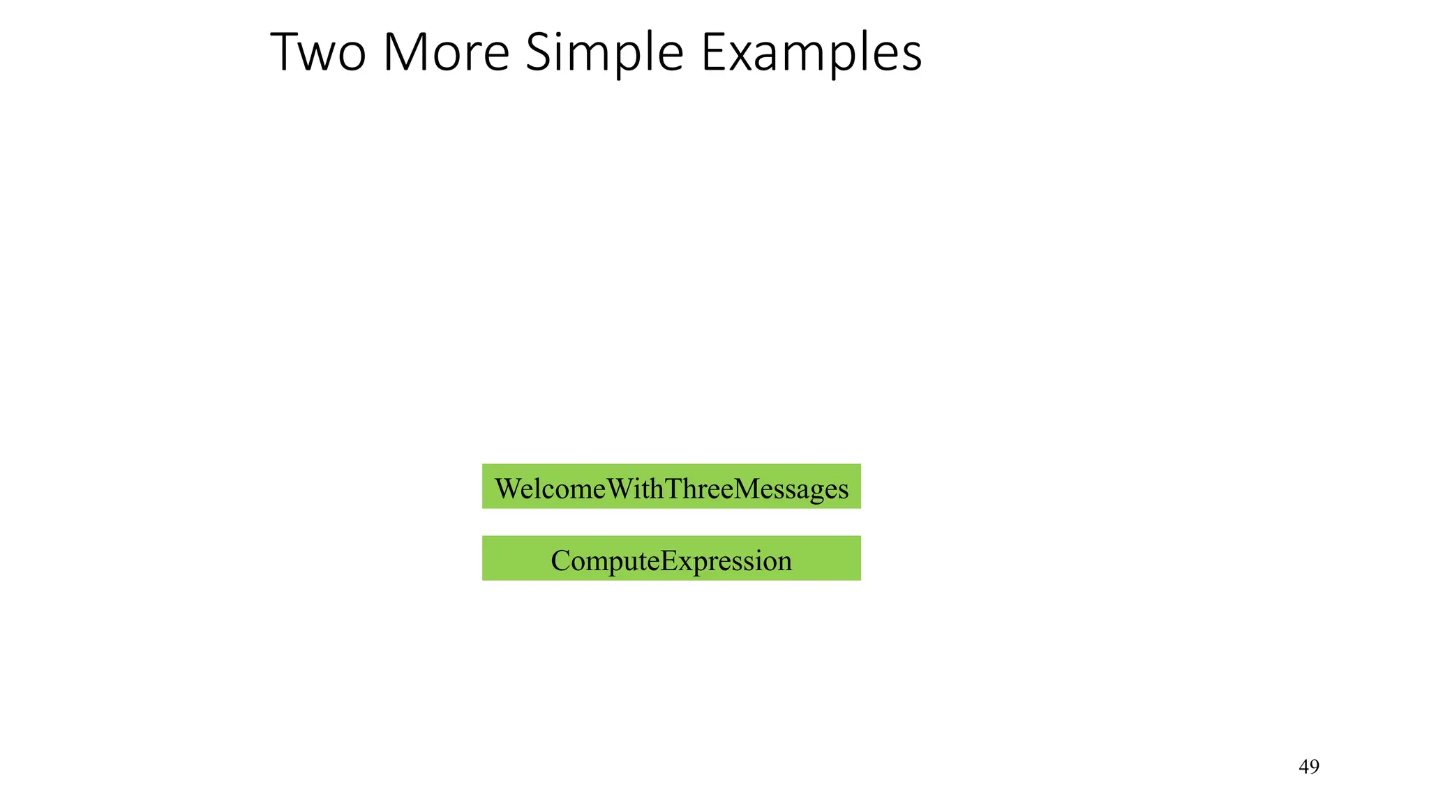 Two More Simple Examples 49 WelcomeWithThreeMessages ComputeExpression 