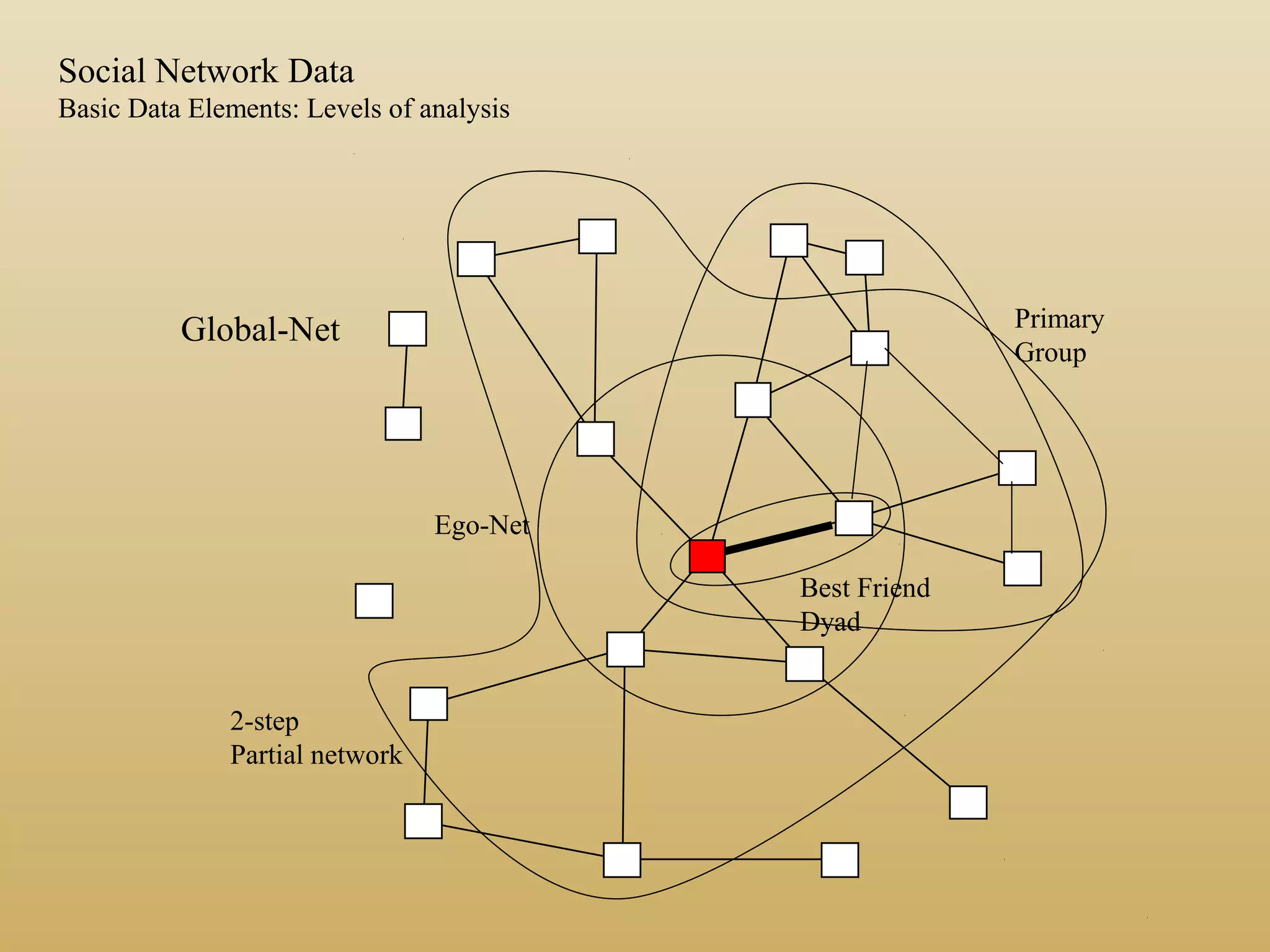Ego-Net
Global-Net
Best Friend
Dyad
Primary
Group
Social Network Data
Basic Data Elements: Levels of analysis
2-step
Partial network
 