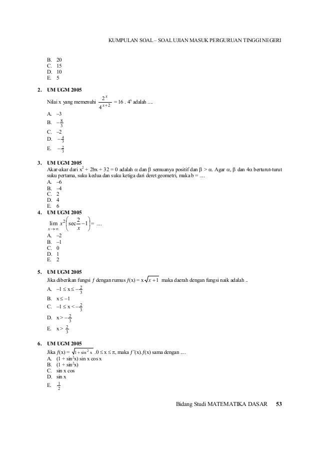 Contoh Latihan Soal Soal Matematika Dasar Um Ugm Contoh Latihan Soal Soal Matematika Dasar Um Ugm