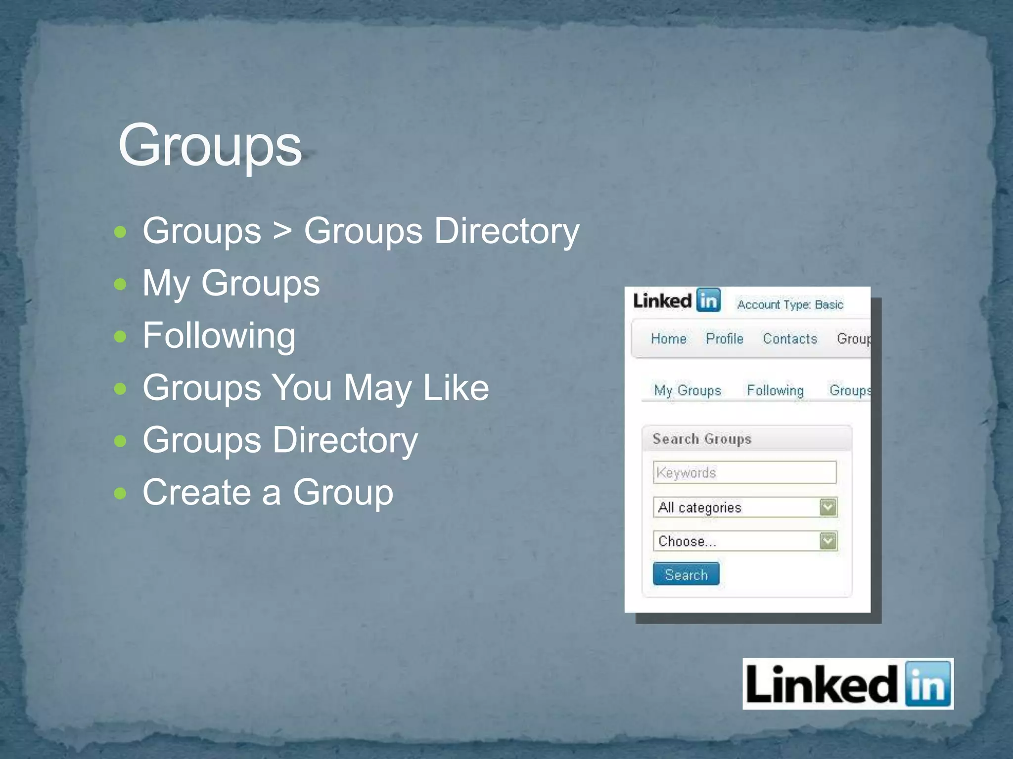  Groups > Groups Directory
 My Groups
 Following
 Groups You May Like
 Groups Directory
 Create a Group
 